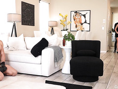 Blonde Wife Has Lots Of Fun With Two Big Black Cock Studs In Front Of Her Cuckold Husband