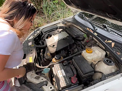 Curvy Latina Chick With A Huge Round Butt Gets Rammed By A Stranger Nearby Her Broken Car
