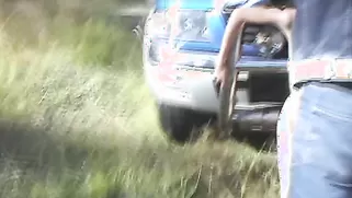 Redhead Sex Doll With Big Boobs Tied To A Car