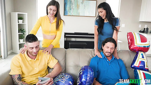 Cute Stepdaughters Decided To Exchange Their Stepfathers And Enjoy Group Sex.