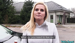 Elegant Sexy Busty Blonde MILF Pleases A Stranger With Hot Fuck In His Car To Get The Desired Cash