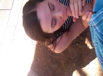 Naughty Brunette Gives An Outdoor Blowjob