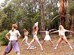 Aussie Ladies Doing Group Nude Yoga In The Outdoors