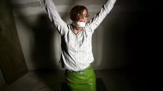Lady In Glasses Endures Her Own Solo Bondage