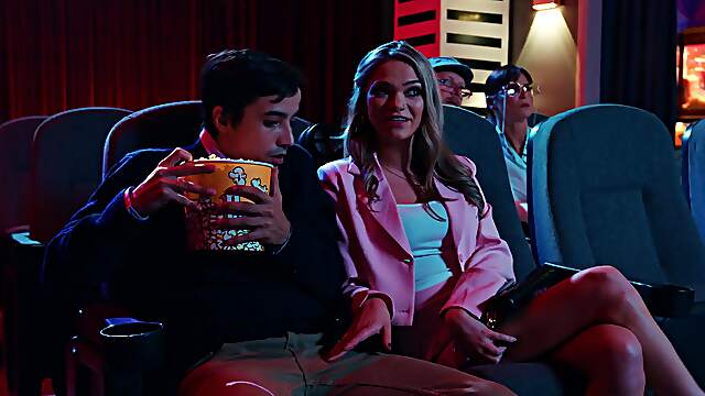 Dashing Blonde Granted Cock At The Cinema And Sperm On Her Small Tits