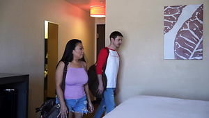 Hot Asian Stepmom Shares A Bed With Her Stepson Right In The Hotel Room.