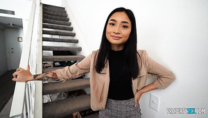 Repairman Fucks The Petite Asian Landlady With His Big White Cock