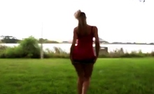 Cute Tabby Gets Naked On Pier