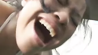 Curly Haired Teacher With Wooden Chop Spanks A Skinny Brunette