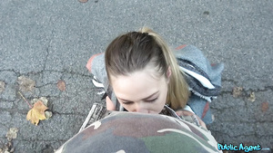 A Public Agent With A Camera Fucks Some Slag In Stocking In His Car