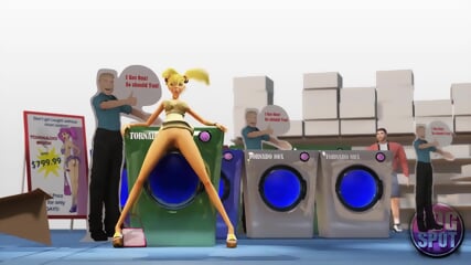 3DGSPOT   Two Busty Lesbians Try Double Dildo In A Public Store! UNCENSORED SEX!